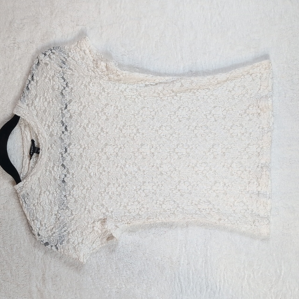 395-Nwot Aqua White‎ Lace Top